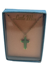   Little Miss  Vintage Child Jewelry Green Cross Necklace