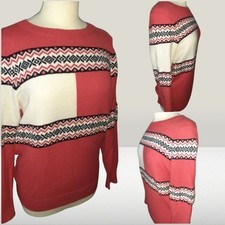 Tommy Hilfiger Womens L/ Large Fair Isle Sweater Nordic Long Sleeve Logo Orange