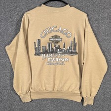 Vintage Harley Davidson Sweatshirt Mens Large Tan Chicago Skyline Graphic Crew