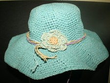 J CREW Turkusowa Dyskietka Słomkowa Kapelusz Słoneczny