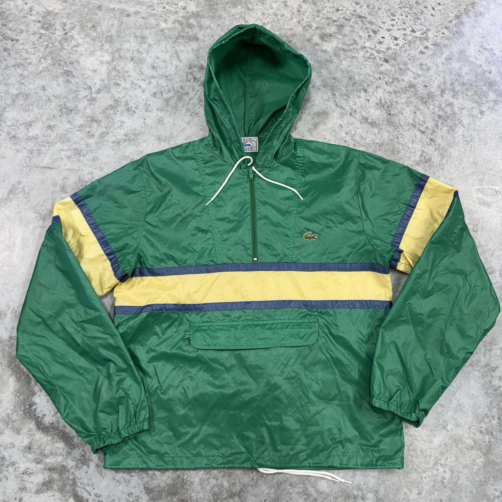 Vintage IZOD Lacoste Pullover Jacket Mens Medium Hooded Windbreaker 80s