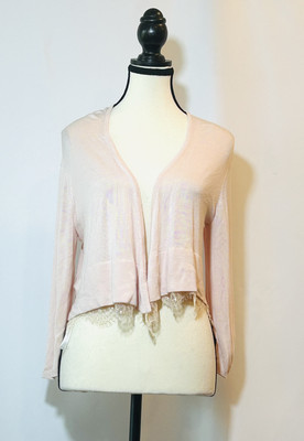 Tommy Hilfiger Women's Open Front Cardigan Lace Hem Pink Knit Sweater Small