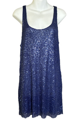 Victorias Secret Sequin Lingerie Slip Dress Small Cobalt Blue Sheer Holiday Glam