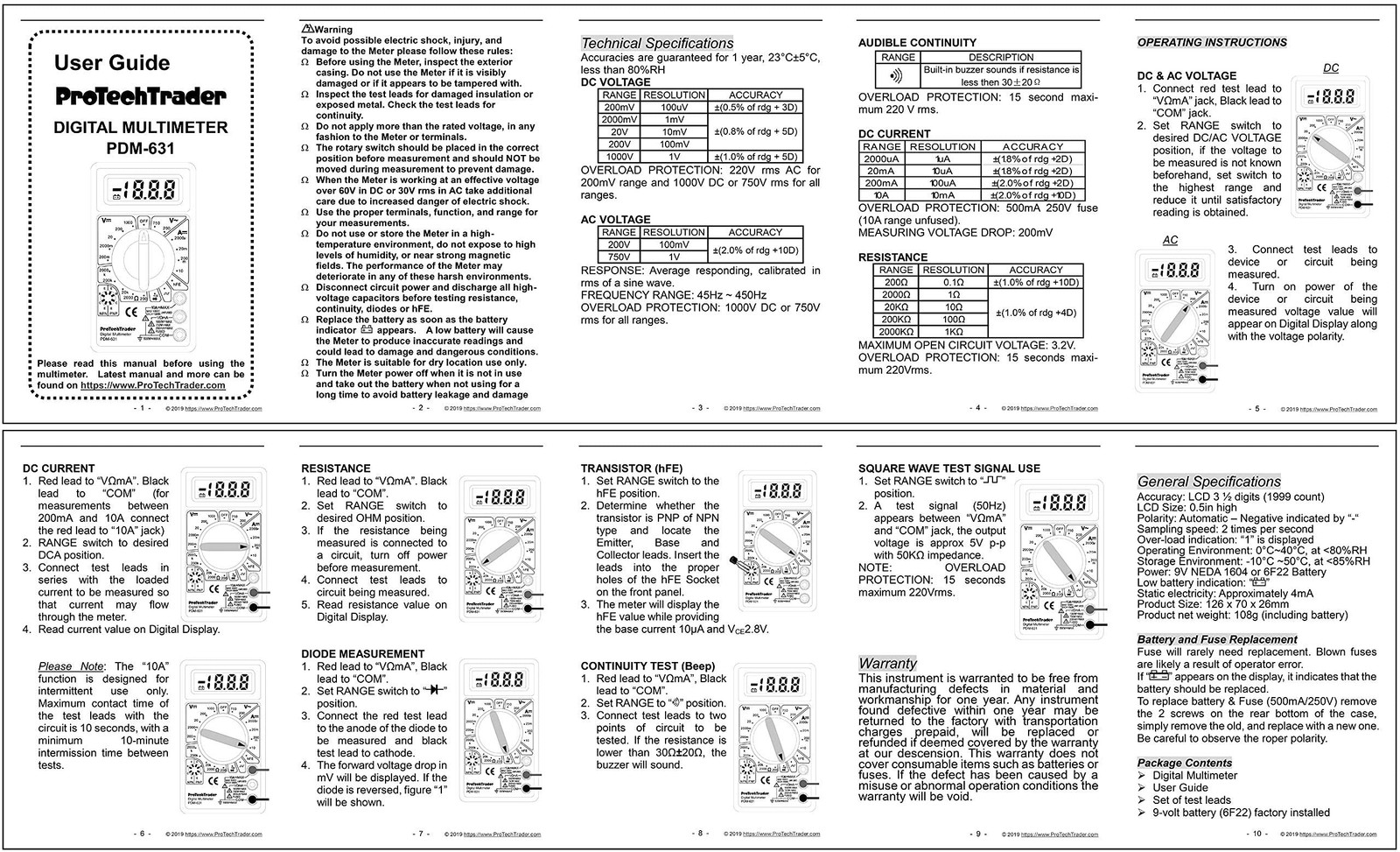 7 Function Digital Multimeter AC DC Voltage Resistance Current Transistor Dio...