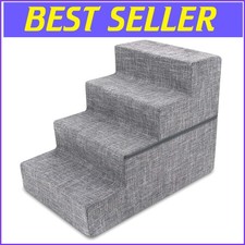 Foldable 4-Step Pet Stairs for Small Dogs  Cats - Stylish Gray Linen Support