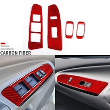 4Pcs Red Carbon Fiber Window Lift Switch Panel Cover For Toyota Tacoma 2012-2015