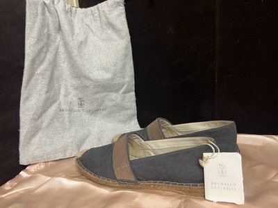 BRUNELLO CUCINELLI grey jersey Monili beads Espadrilles shoes EU 40 US 9 Italy
