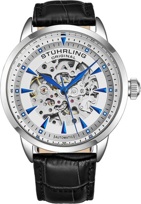 Mens Skeleton Automatic Dress Watch with Alligator Embossed Leather Strap Skelet
