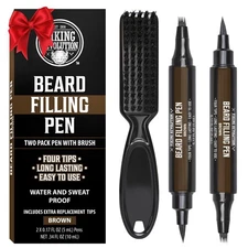 Viking Revolution Beard Pen (2 Pack) - Brown 2 Pack + Brush, 