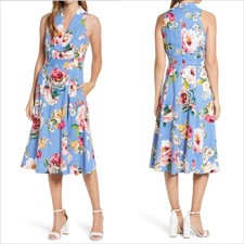 Eliza J Linen Blend Floral Fit & Flare Midi Sundress Size 20W Pockets Halter