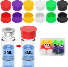 12 Pack 3Ml Glass Vials Protective Vial Caps – 6 Assorted Colors, Leak-Proof Dus