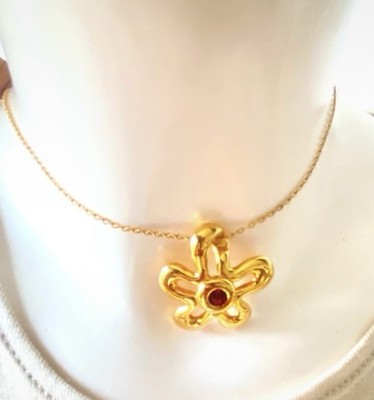 Lanvin Germany Anhänger Blume Strass rot Vintage Schmuck Halskette Nähen
