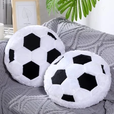 2 Pcs Soccer Pillow Fluffy Soft Throw Cute Soccer Shaped Sports Decoration Ro...