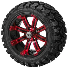 (4) Golf Cart 20x10R12 Sierra Rover Radial Tire on 12x7 Black/Red Tempest Wheels