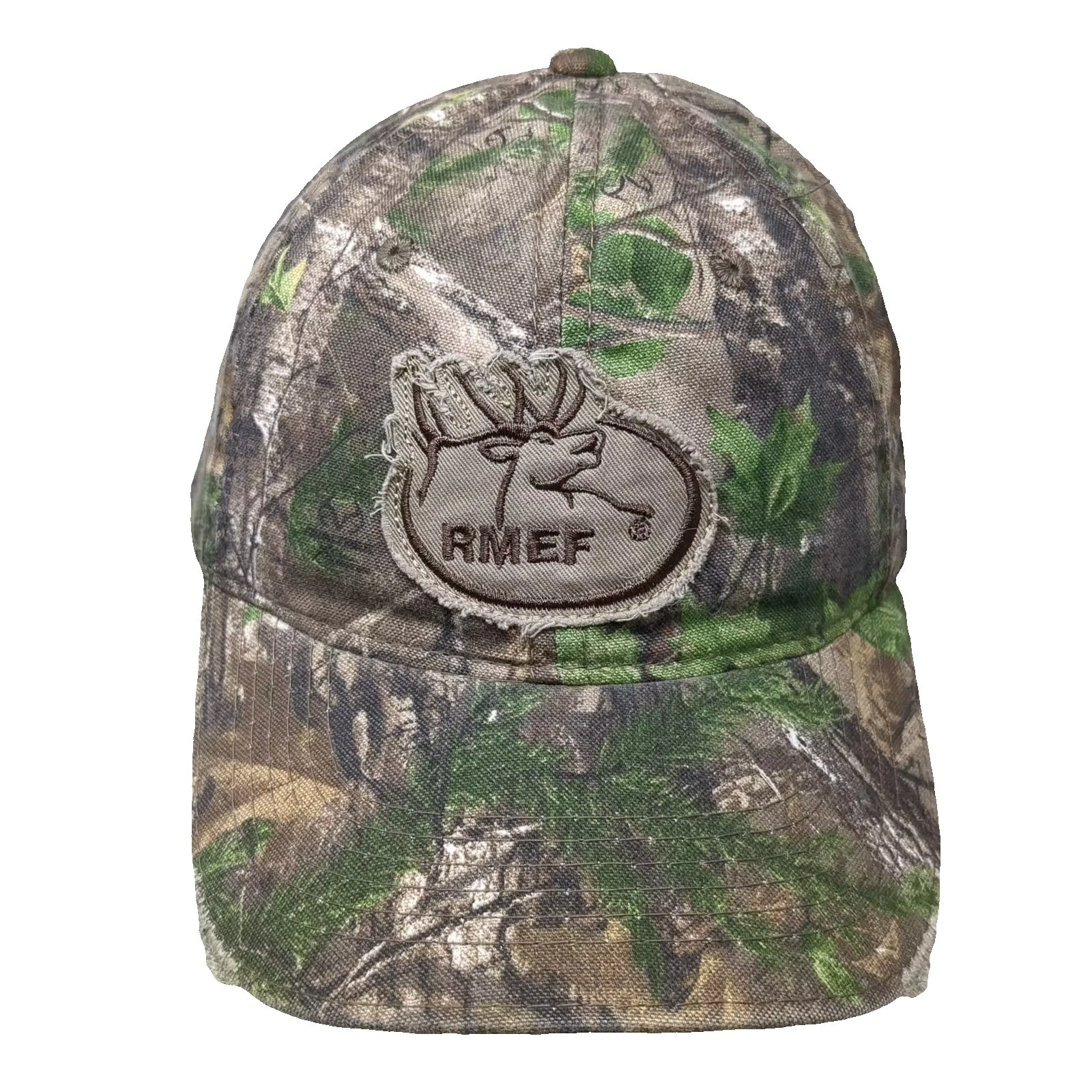 Outdoor Cap RMEF Realtree Green Camo Baseball Cap One Size Distressed Cotton Hat