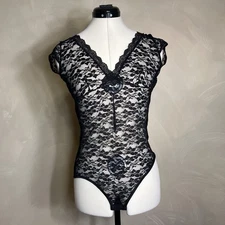 Seven 'til Midnight Womens Black V-Neck Lace Sexy Romantic Bodysuit|Sz:One Size