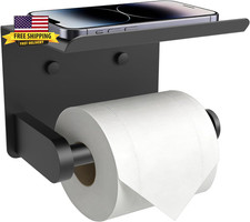 Toilet Paper Holder with Shelf, Matte Black