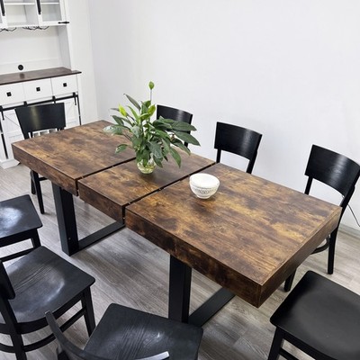 Extendable Dining Table for 10 People Modern Farmhouse Wooden Expandable