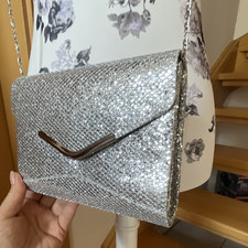 Damen Umhängetasche Clutch silber metallic G...