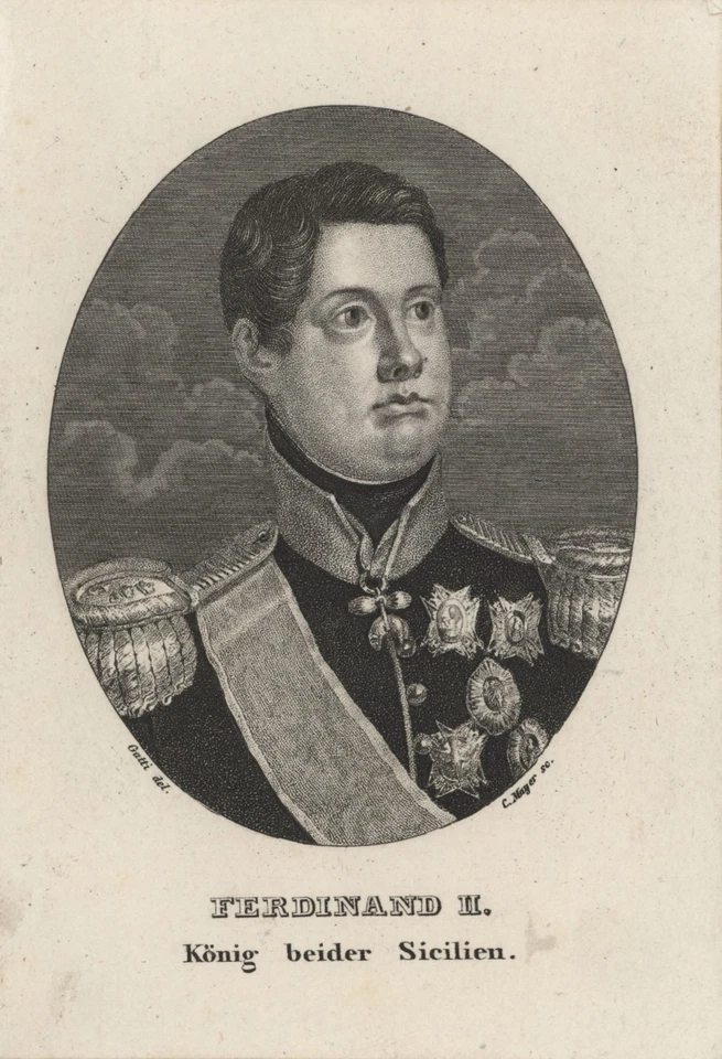 Porträt Ferdinand II. Bourbon König Sizilien Carl Mayer Stahlstich Mitte 19 Jhd - Bild 3 von 3