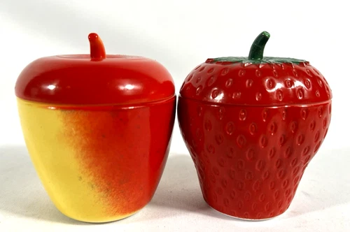 Vintage Hazel Atlas Milk Glass Apple and Strawberry Jam Jelly Serving Jars