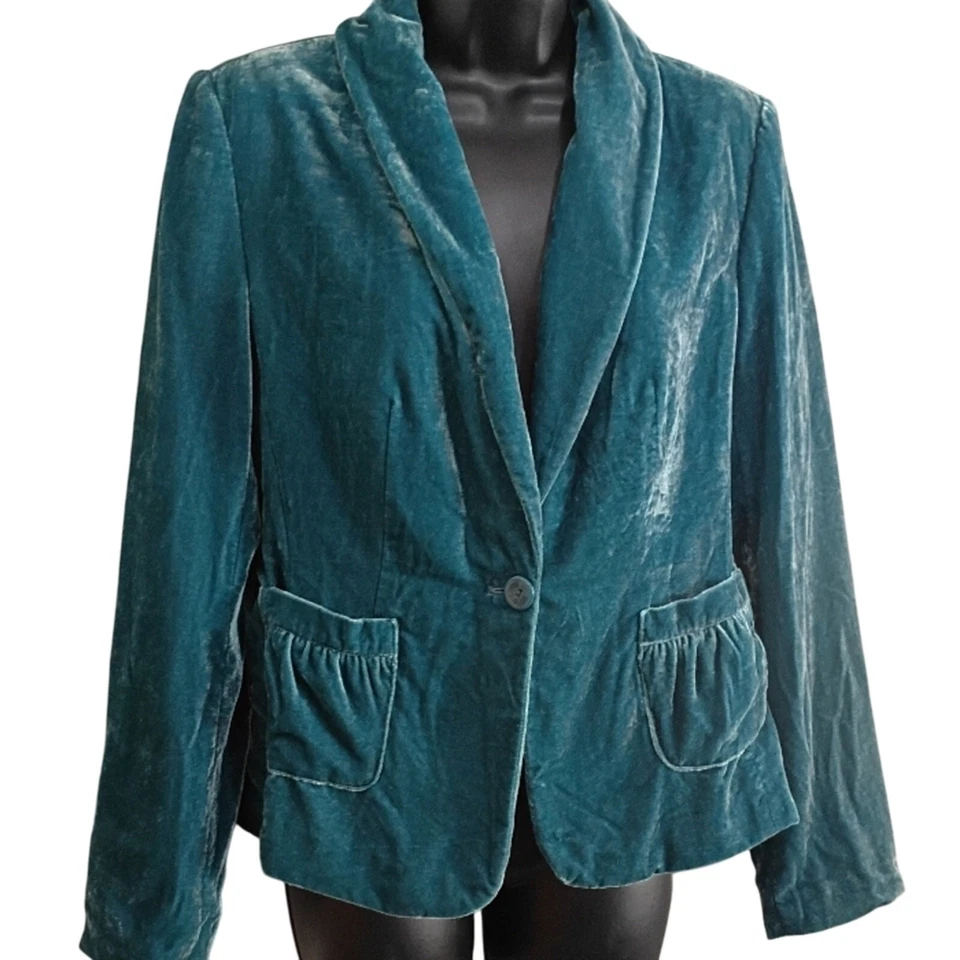 Vintage Y2K Teal Velvet Women's Blazer Size 10 2000s One Button Britney Spears - Image 2 of 4