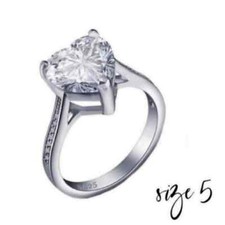 4 Carat Diamond Sterling Silver Heart Solitaire Ring Size 5