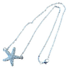 Rhinestone Clear Crystal Starfish Necklace Pendant Silver Tone w/18" Chain