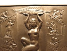1970 82x57mm BRONZE ART MEDAL PLAQUE BY COEFFIN HOME BUILDING WOMAN NUDES