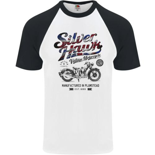 Silver Hawk Vintage Motorcycle Union Jack Mens S/S Baseball T-Shirt - Picture 1 of 50