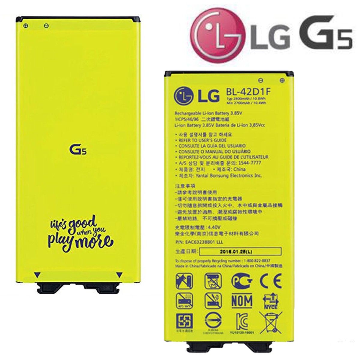 100 Original LG G5 H850 Battery Bl-42d1f 2800mah for sale online