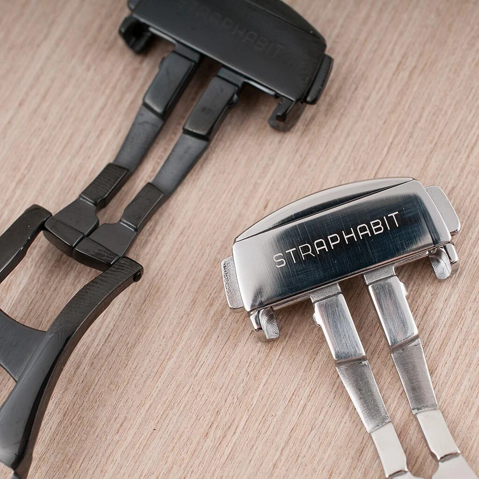 Reloj desplegable de un solo pliegue cierre de hebilla despliegue plata negro etiqueta mariposa Foto 2 de 4