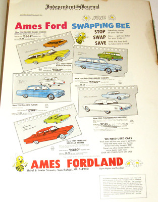 VTG 1961 BOOK OF AUTOMOBILE NEWSPAPER ADVERTISEMENTS! NEW & USED CARS/DEALERS+++