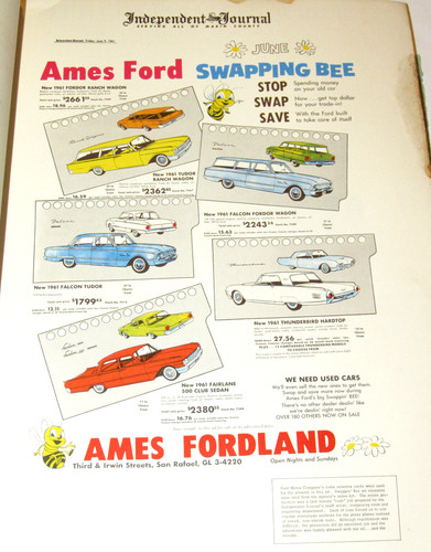 VTG 1961 BOOK OF AUTOMOBILE NEWSPAPER ADVERTISEMENTS! NEW & USED CARS/DEALERS+++