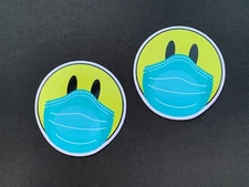 2 Vinyl Smiley Face Stickers with Mask Hospital workers face protection SMILE 