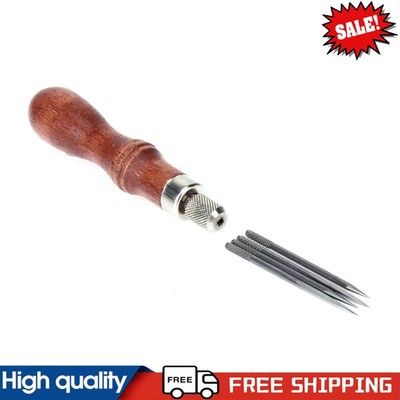 4 in 1 Kratzahle mit Hartholzgriff Stahl Splinttanze zum Selbermachen Leder Handwerk