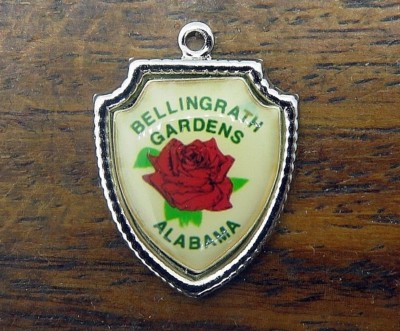 Vintage silver BELLINGRATH GARDENS ROSE ALABAMA STATE TRAVEL SHIELD charm 4-39