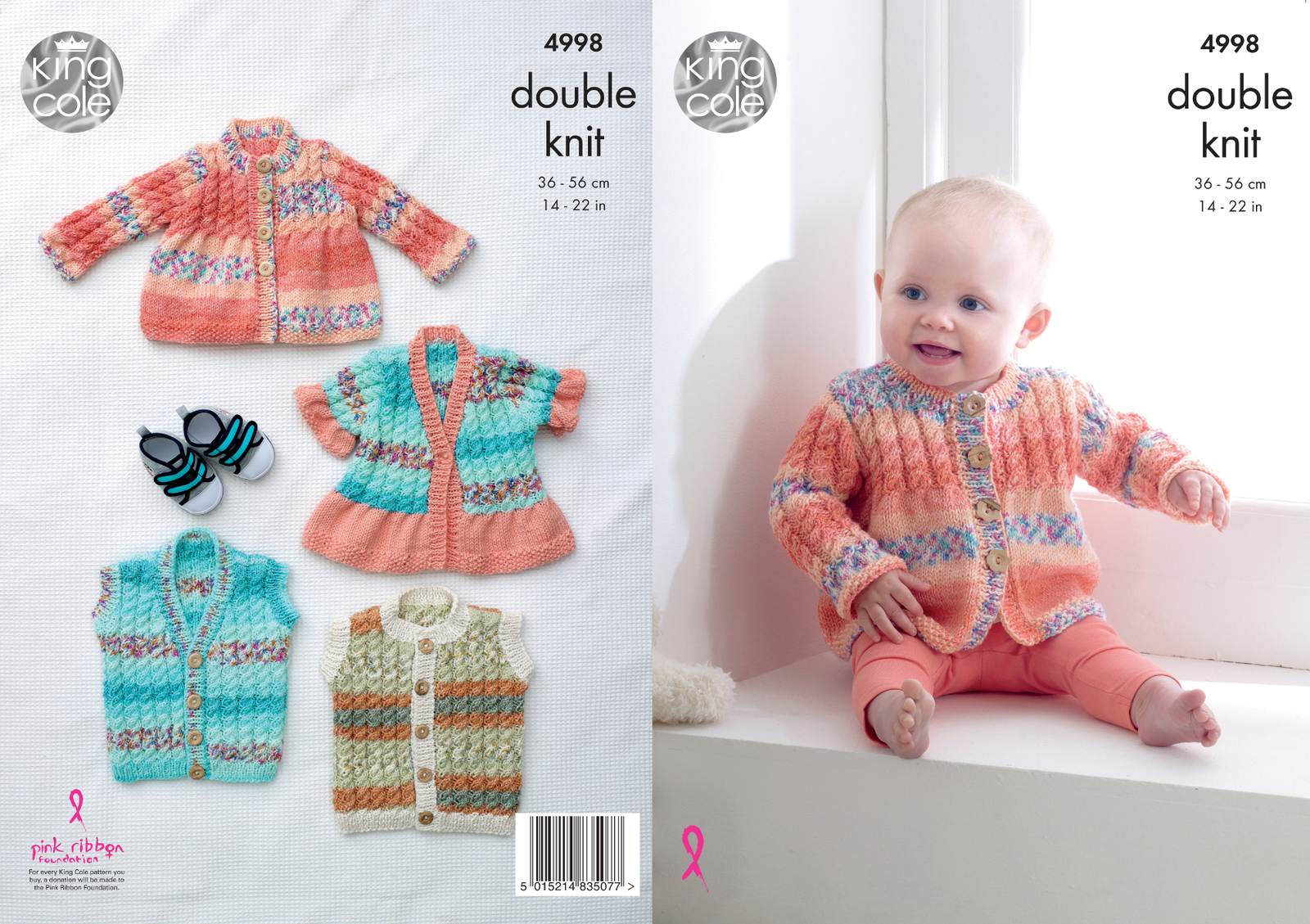 King Cole Baby Double Knitting Pattern Cabled Round / V Neck Jacket & Gilet 4998