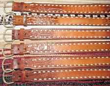 VTG Western C M Co Buckstitch Tooled Embossed Leather Belts 6 pc Size 24 NEW