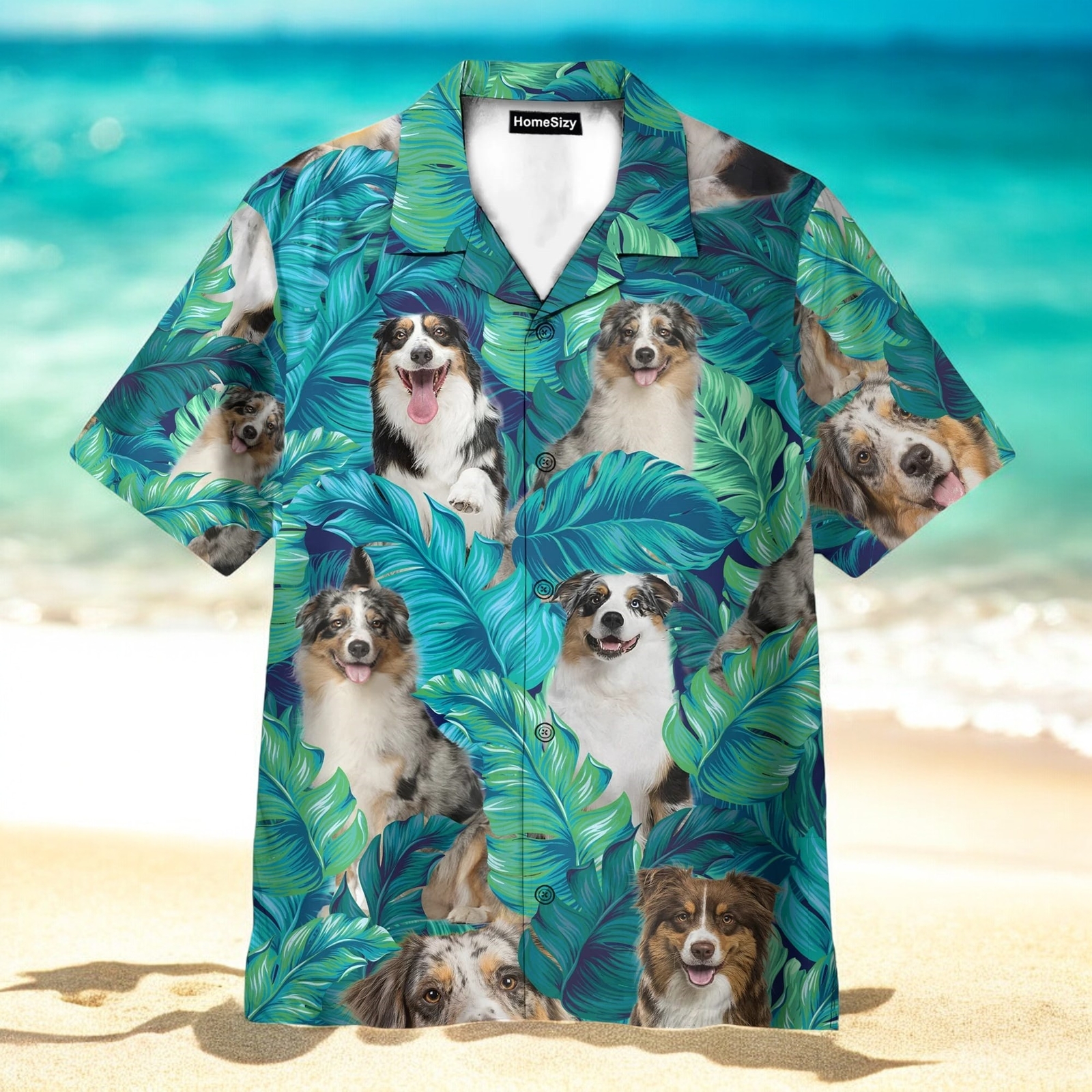 Stylish Australian Shepherd Hawaiian Shirt with Floral Design