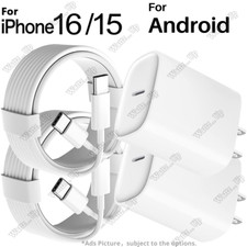 For iPhone 15 16 Pro Max Plus iPad Samsung PD 20W Fast Charger Dual USB C Cable