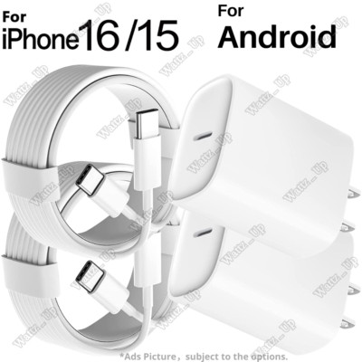 For iPhone 15 16 Pro Max Plus iPad Samsung PD 20W Fast Charger Dual USB C Cable