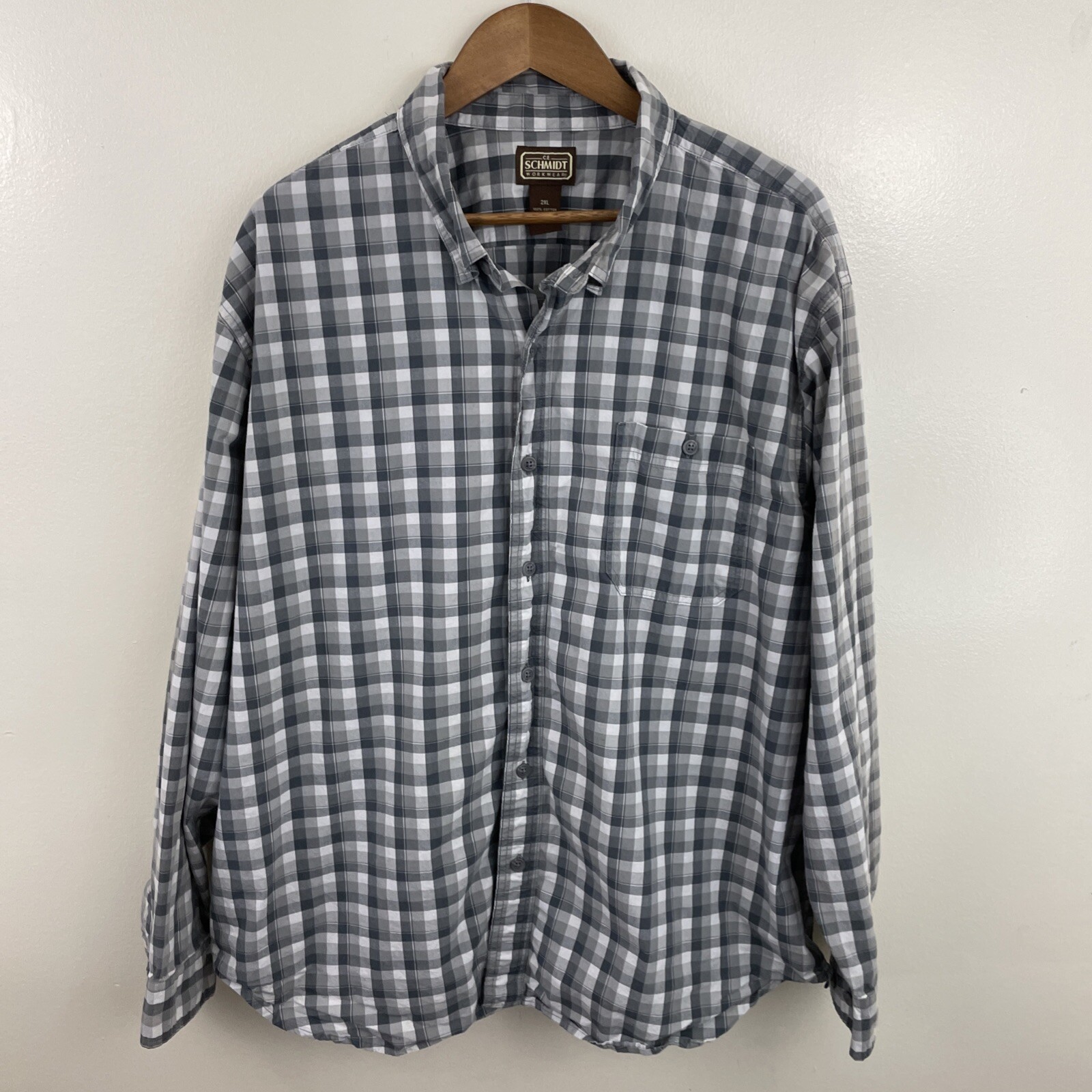 C. E. Schmidt Workwear Shirt Mens 2XL XXL Gray Plaid Long Sleeve Button Down