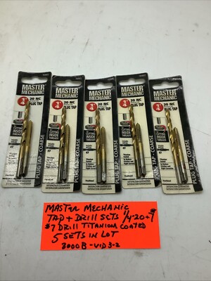 TAP / DRILL bit set / 1/4-20 Coarse, #7 Drill, Ti Coated, (5 Sets In Lot) 3000Bv