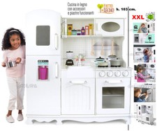 CUCINA GIOCATTOLO in LEGNO PER BAMBINI GRANDE FRIGO E ACCESSORI