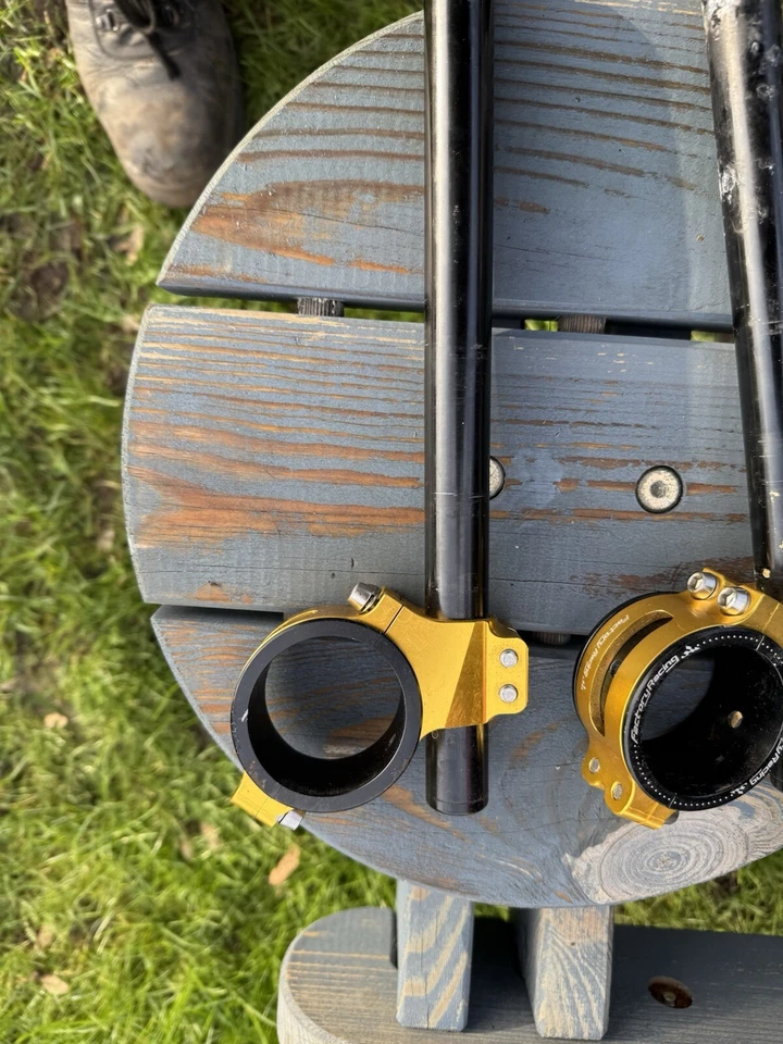 Motorcycle Clip On Bars 45mm Fork Gold Universal Aluminium Pair With Bar Ends - Image 2 of 4