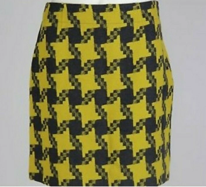 Boden Grey Yellow Wool Houndstooth Pencil Skirt 8 Tall Long  NWT gorgeous 