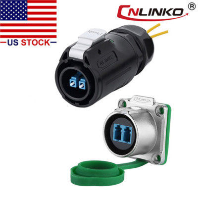 CNLINKO Fiber Optic Connector Plug & Socket IP67 w/10ft Cable Single Mode LC