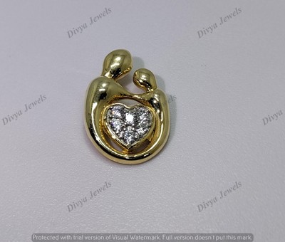 0.25 CT Round Moissanite Mother & Child Heartbeat Pendant 14K Yellow Gold Plated