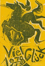 Schubert, Wolfram „Pferde u. Taube“  P.F.–Neujahrsgrafik (an W.Womacka) für 1978